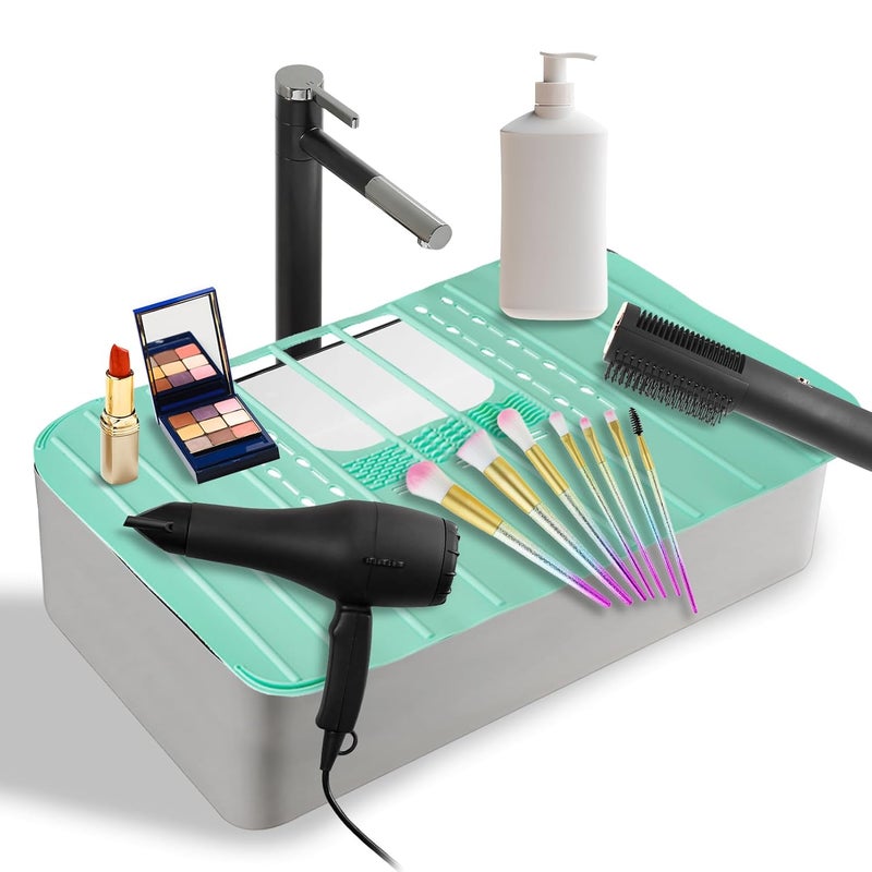 Ranphykx Sink Foldable Cover for Counter Space - Makeup Brush Cleaning Mat - Bathroom Makeup Tools Organizer Space Saver Bathroom Sink Silicone Cover - Image 1